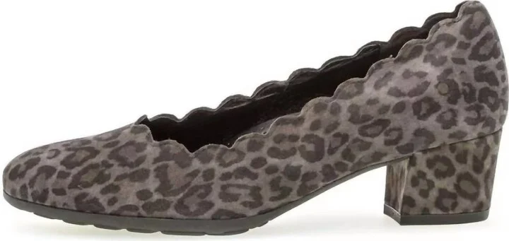 Women Scalloped Block Heel In Anthracite Leopard