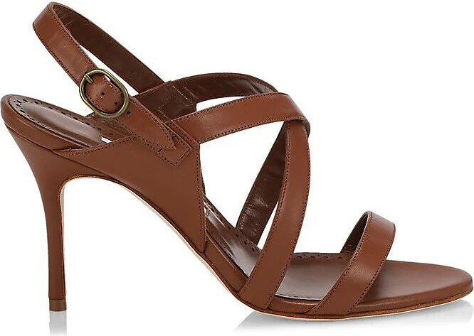 Women Singanu Strappy High Heels Leather Sandals Brown