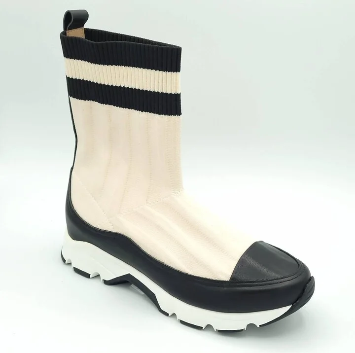Women Stripey Sock Bootie In Ivory
