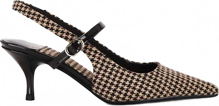 Women Tanya Houndstooth Slingback Heel Pumps In Beige Brown