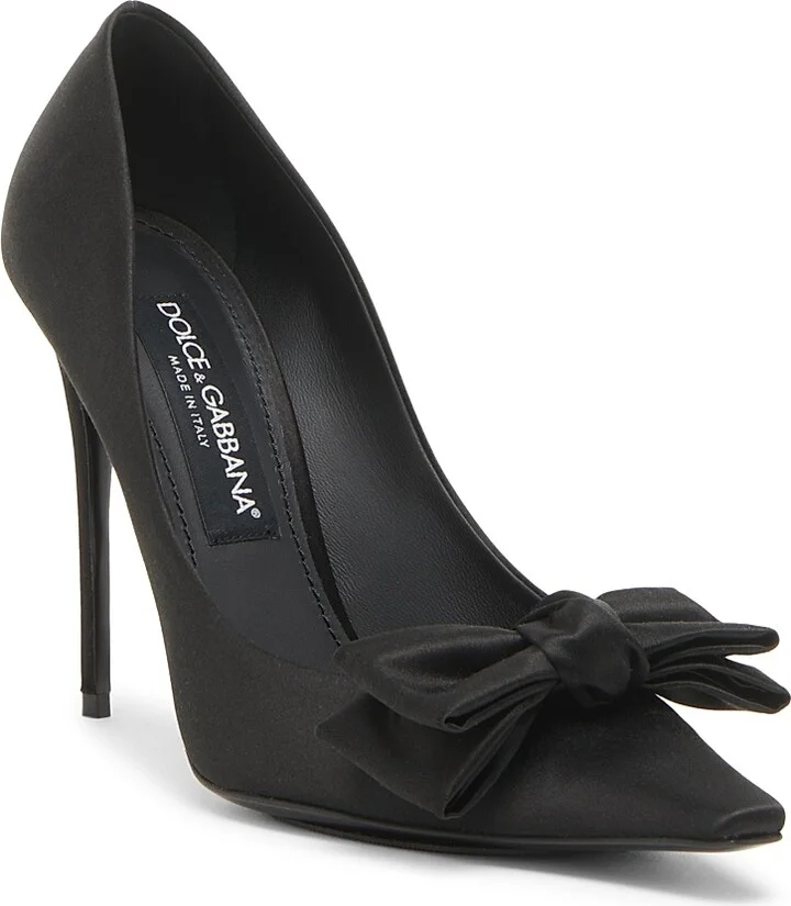 Women's 100MM Bow-Detailed Satin Pumps - Nero - Size 6 - Image 2