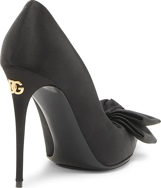 Women's 100MM Bow-Detailed Satin Pumps - Nero - Size 6 - Image 3