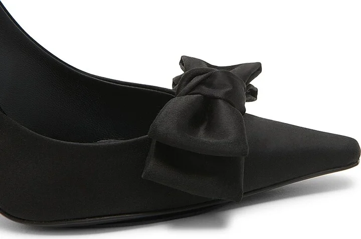 Women's 100MM Bow-Detailed Satin Pumps - Nero - Size 6 - Image 6