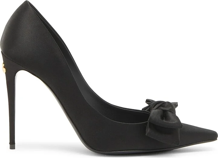 Women's 100MM Bow-Detailed Satin Pumps - Nero - Size 6