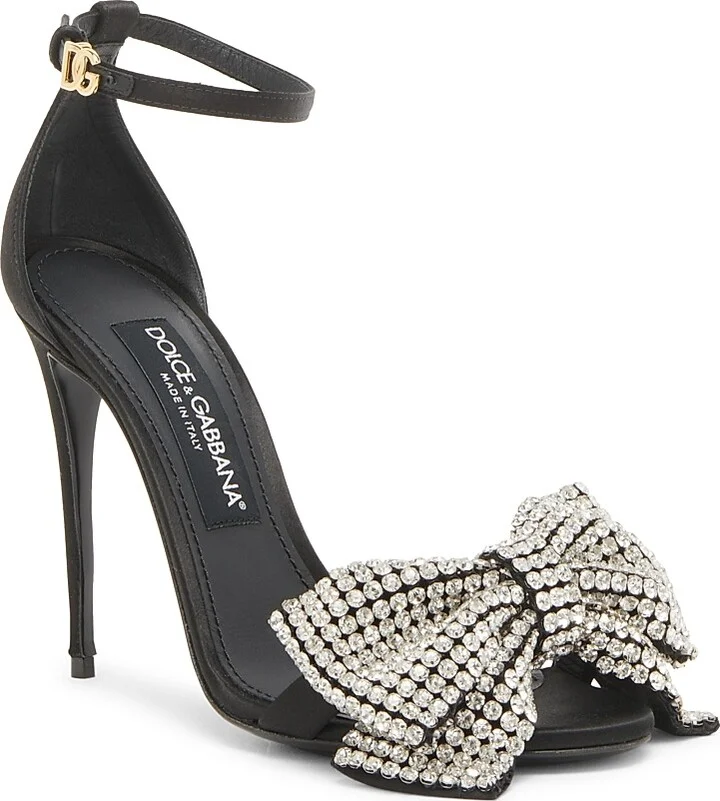 Women's 100MM Crystal-Embellished Bow Sandals - Crystal Nero - Size 6 - Image 2