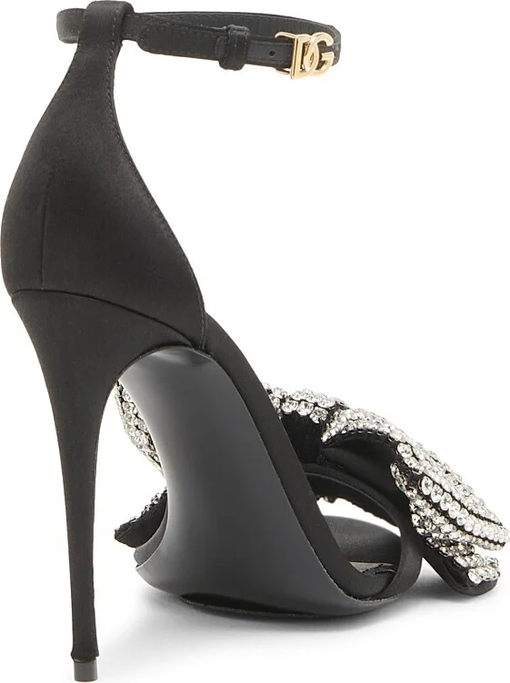Women's 100MM Crystal-Embellished Bow Sandals - Crystal Nero - Size 6 - Image 3