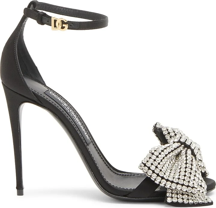 Women's 100MM Crystal-Embellished Bow Sandals - Crystal Nero - Size 6