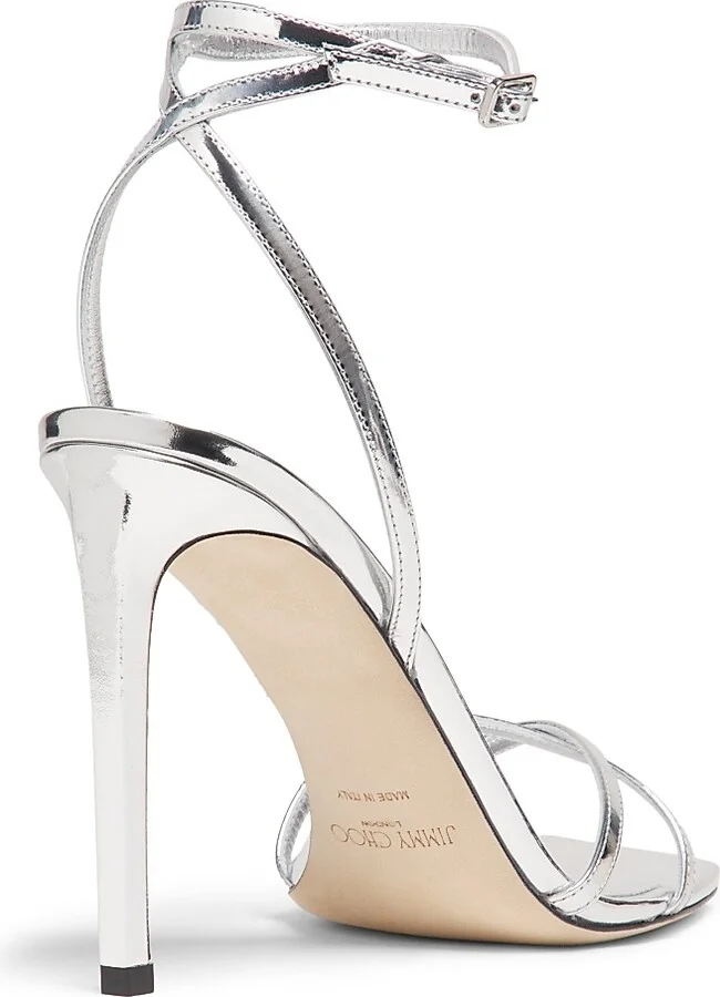 Women's 100MM Metallic Leather Sandals - Silver - Size 5 - Image 3