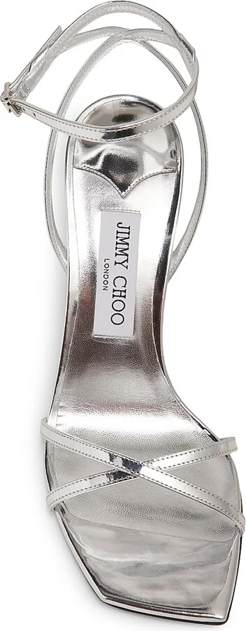 Women's 100MM Metallic Leather Sandals - Silver - Size 5 - Image 4