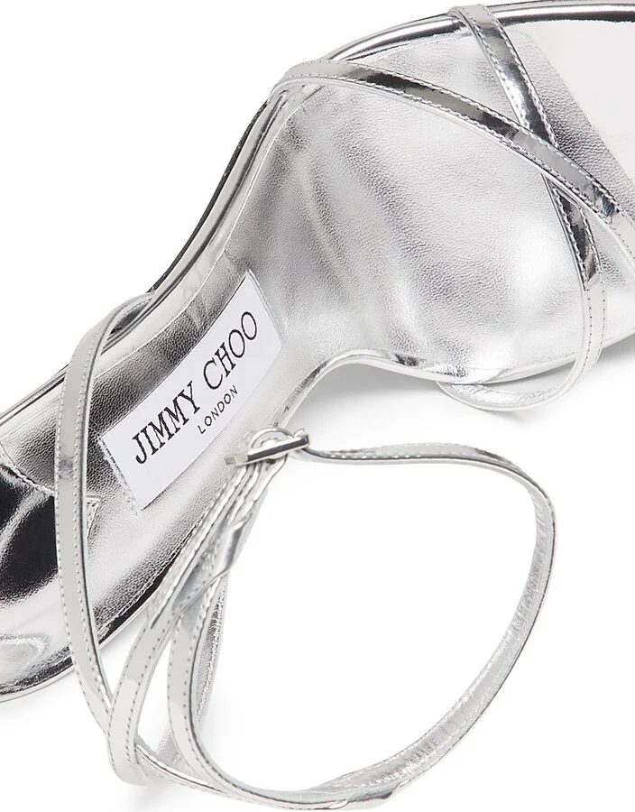 Women's 100MM Metallic Leather Sandals - Silver - Size 5 - Image 6