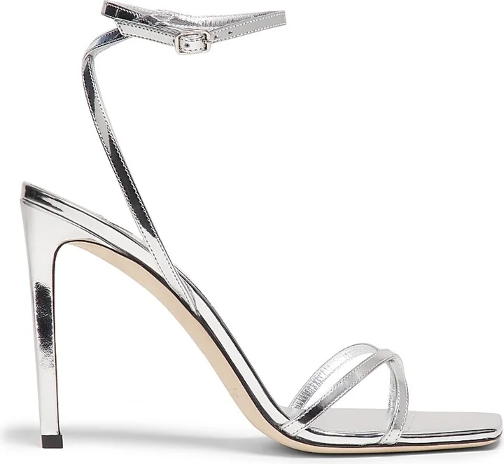 Women's 100MM Metallic Leather Sandals - Silver - Size 5