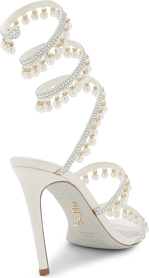 Women's 105MM Chandelier Imitation Pearl Satin Sandals - Ivory Crystal - Size 7 - Image 3