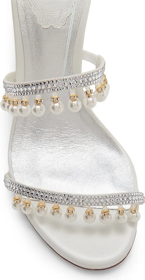 Women's 105MM Chandelier Imitation Pearl Satin Sandals - Ivory Crystal - Size 7 - Image 4
