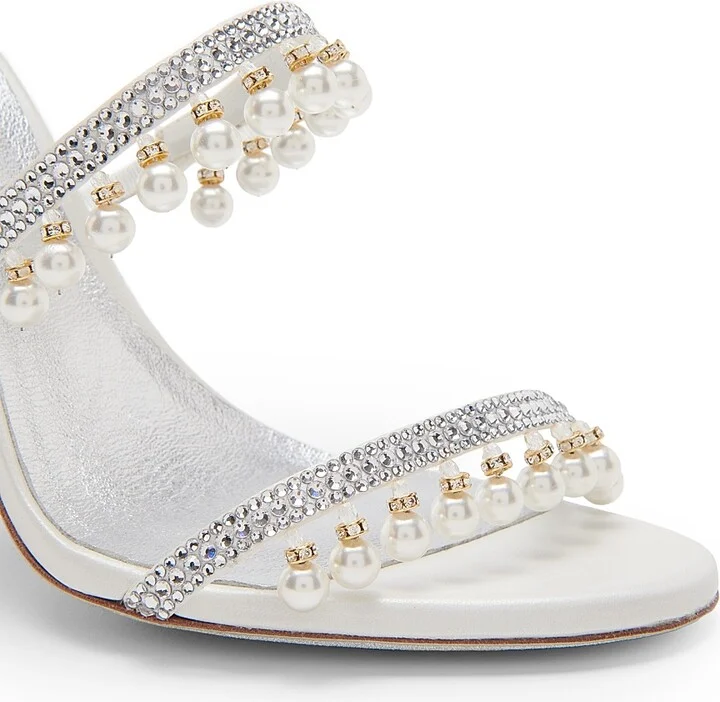 Women's 105MM Chandelier Imitation Pearl Satin Sandals - Ivory Crystal - Size 7 - Image 5