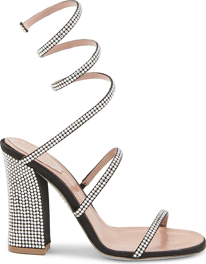 Women's 105MM Cleo Satin Sandals - Black Crystal - Size 6