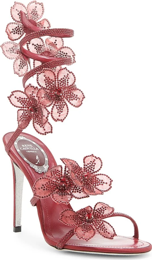 Women's 105MM Crystal-Embellished Floral Satin Sandals - Bordeaux Satin Siam Strass - Size 5 - Image 2