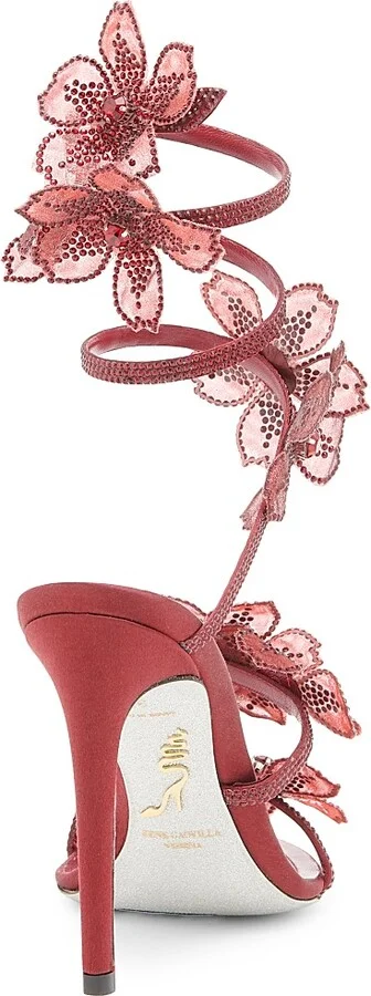 Women's 105MM Crystal-Embellished Floral Satin Sandals - Bordeaux Satin Siam Strass - Size 5 - Image 3
