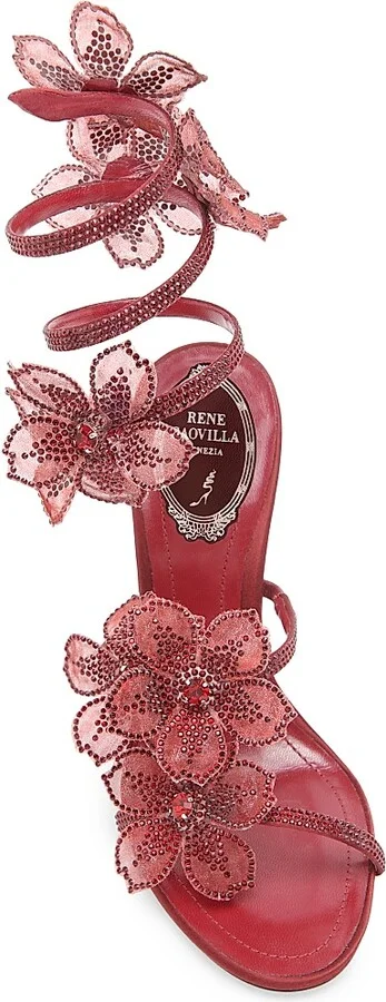 Women's 105MM Crystal-Embellished Floral Satin Sandals - Bordeaux Satin Siam Strass - Size 5 - Image 4