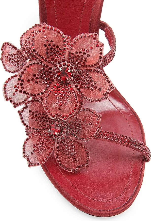 Women's 105MM Crystal-Embellished Floral Satin Sandals - Bordeaux Satin Siam Strass - Size 5 - Image 5