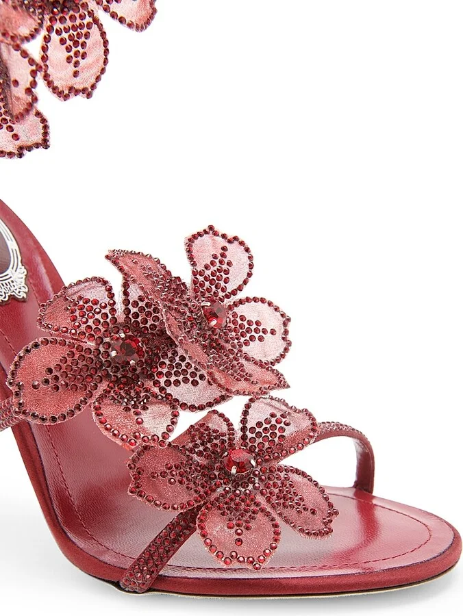 Women's 105MM Crystal-Embellished Floral Satin Sandals - Bordeaux Satin Siam Strass - Size 5 - Image 6