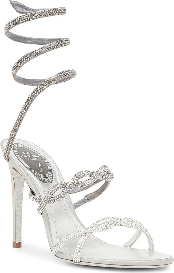 Women's 105MM Crystal-Embellished Satin Sandals - Silver Satin Labrador - Size 6 - Image 2