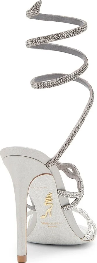 Women's 105MM Crystal-Embellished Satin Sandals - Silver Satin Labrador - Size 6 - Image 3