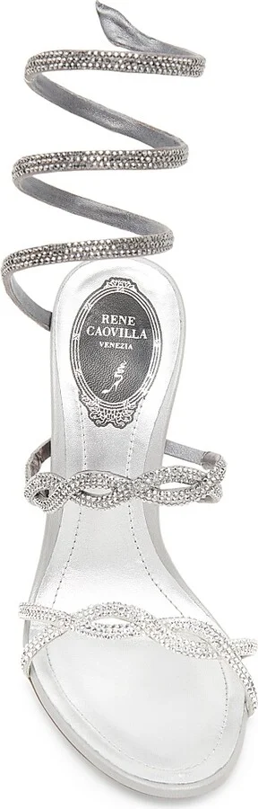 Women's 105MM Crystal-Embellished Satin Sandals - Silver Satin Labrador - Size 6 - Image 4