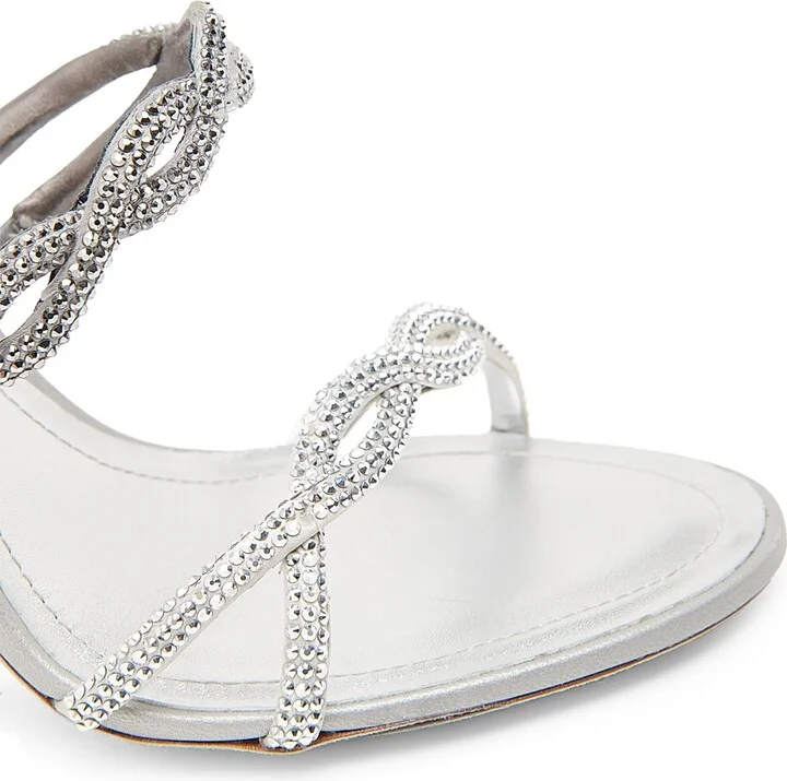 Women's 105MM Crystal-Embellished Satin Sandals - Silver Satin Labrador - Size 6 - Image 5