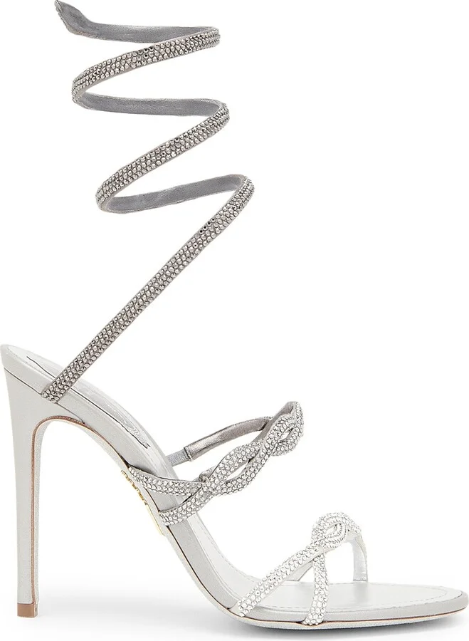 Women's 105MM Crystal-Embellished Satin Sandals - Silver Satin Labrador - Size 6