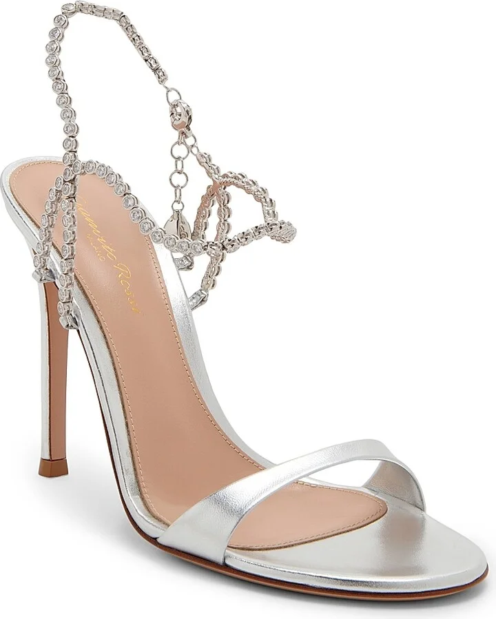 Women's 105MM Embellished Metallic Leather Sandals - Silver - Size 5.5 - Image 2