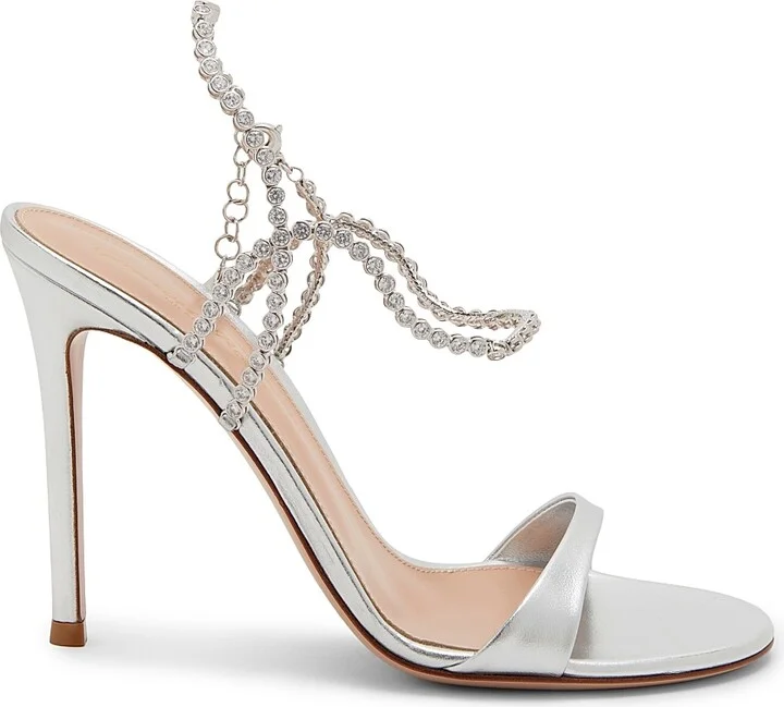Women's 105MM Embellished Metallic Leather Sandals - Silver - Size 5.5