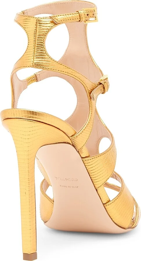 Women's 105MM Laminated Printed Lizard Leather Sandals - Light Bronze - Size 6 - Image 3