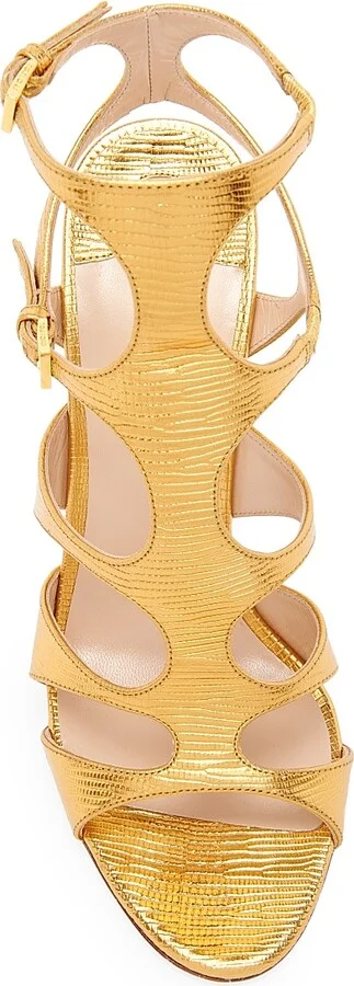 Women's 105MM Laminated Printed Lizard Leather Sandals - Light Bronze - Size 6 - Image 4