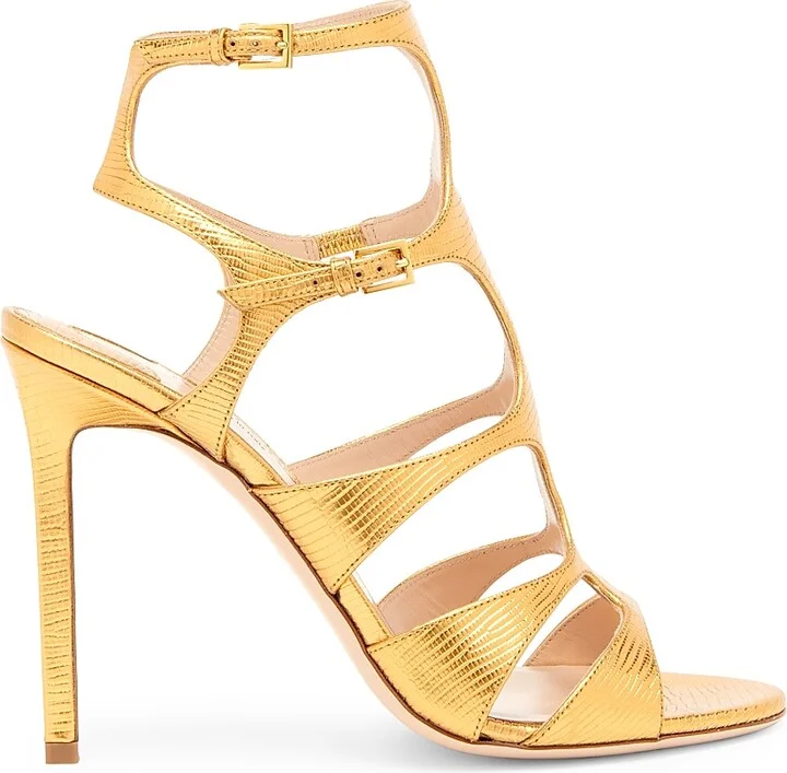 Women's 105MM Laminated Printed Lizard Leather Sandals - Light Bronze - Size 6
