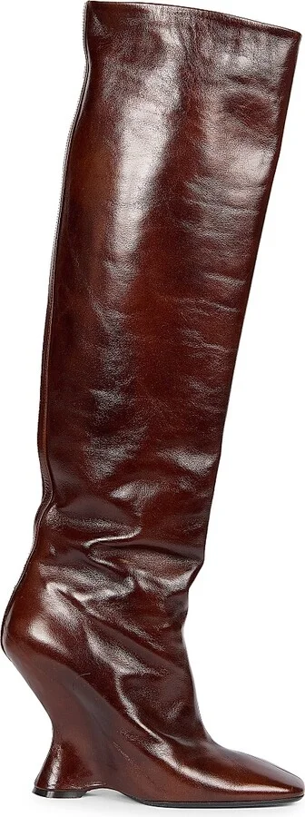 Women's 105MM Leather Boots - Dark Brown - Size 6