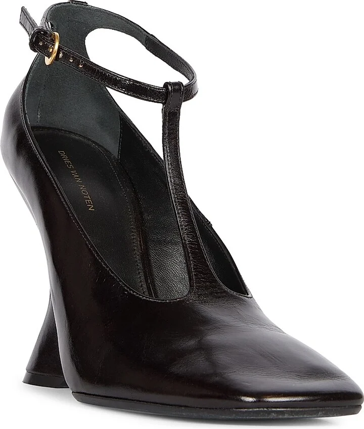 Women's 105MM Leather Wedge-Heel Pumps - Black - Size 6 - Image 2