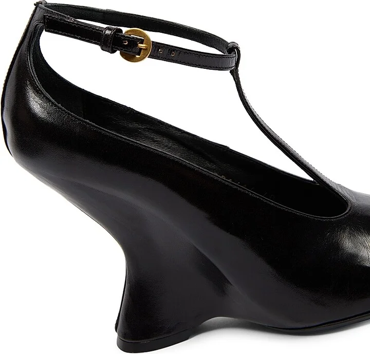 Women's 105MM Leather Wedge-Heel Pumps - Black - Size 6 - Image 6