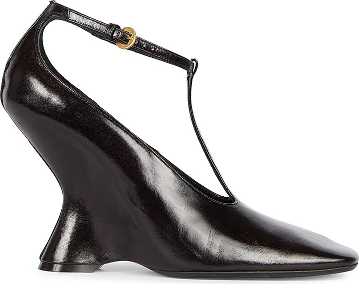 Women's 105MM Leather Wedge-Heel Pumps - Black - Size 6