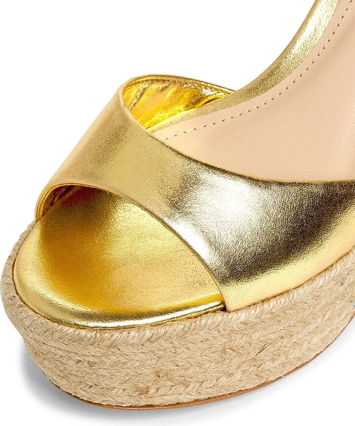Women's 105MM Metallic Leather Platform Sandals - Light Gold - Size 9 - Image 4