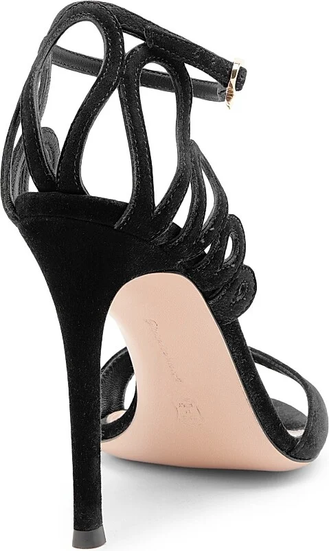 Women's 105MM Scalloped Suede Sandals - Black - Size 6 - Image 3