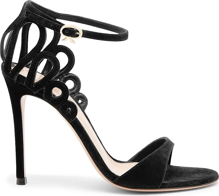 Women's 105MM Scalloped Suede Sandals - Black - Size 6