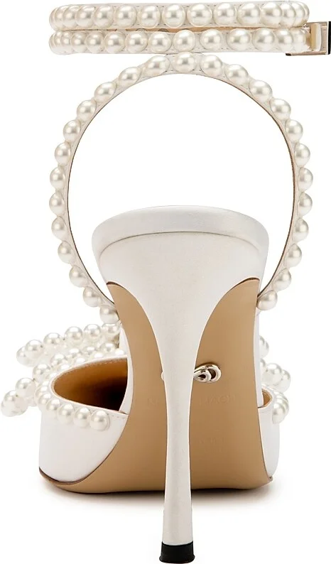 Women's 110MM Embellished Double Bow Satin Pumps - White - Size 6 - Image 3