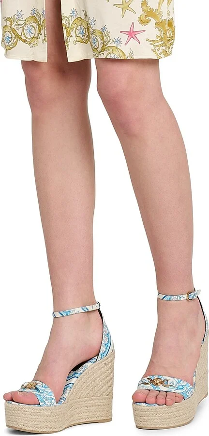 Women's 120MM Baroque Leather Espadrilles - Eggshell Bright Blue Gold - Size 6 - Image 2