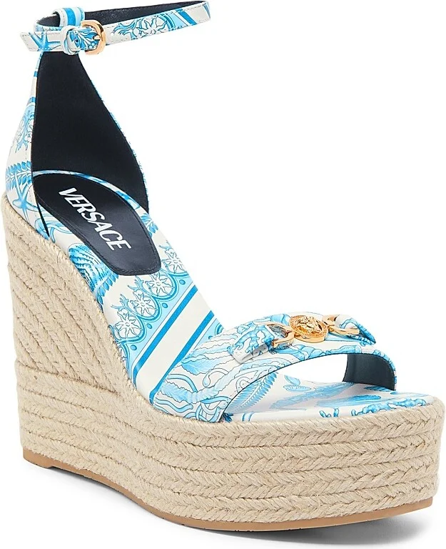 Women's 120MM Baroque Leather Espadrilles - Eggshell Bright Blue Gold - Size 6 - Image 3