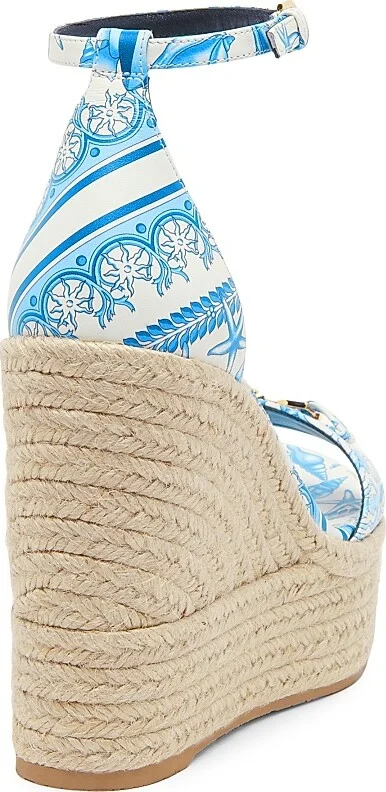 Women's 120MM Baroque Leather Espadrilles - Eggshell Bright Blue Gold - Size 6 - Image 4