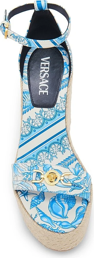 Women's 120MM Baroque Leather Espadrilles - Eggshell Bright Blue Gold - Size 6 - Image 5