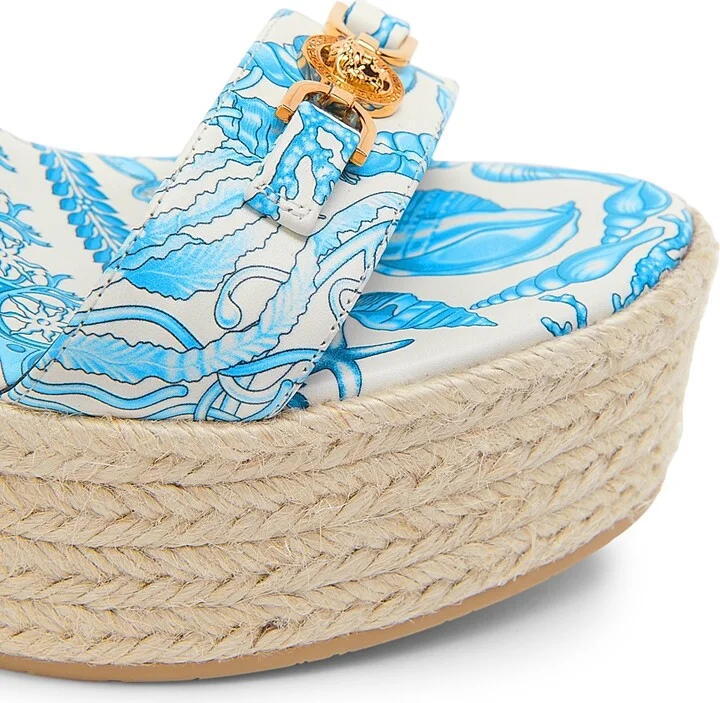 Women's 120MM Baroque Leather Espadrilles - Eggshell Bright Blue Gold - Size 6 - Image 6