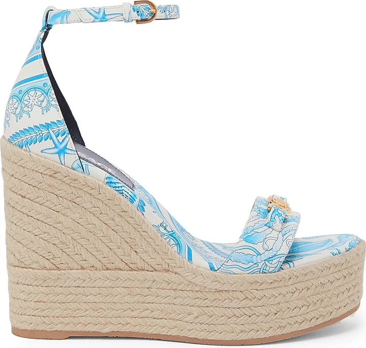 Women's 120MM Baroque Leather Espadrilles - Eggshell Bright Blue Gold - Size 6