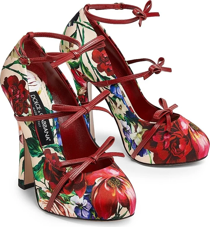 Women's 125MM Floral Satin Platform Slingback Pumps - White Rose Multi - Size 6 - Image 2