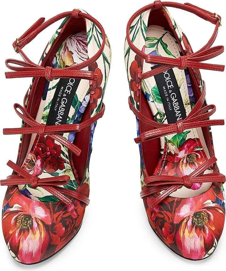 Women's 125MM Floral Satin Platform Slingback Pumps - White Rose Multi - Size 6 - Image 4